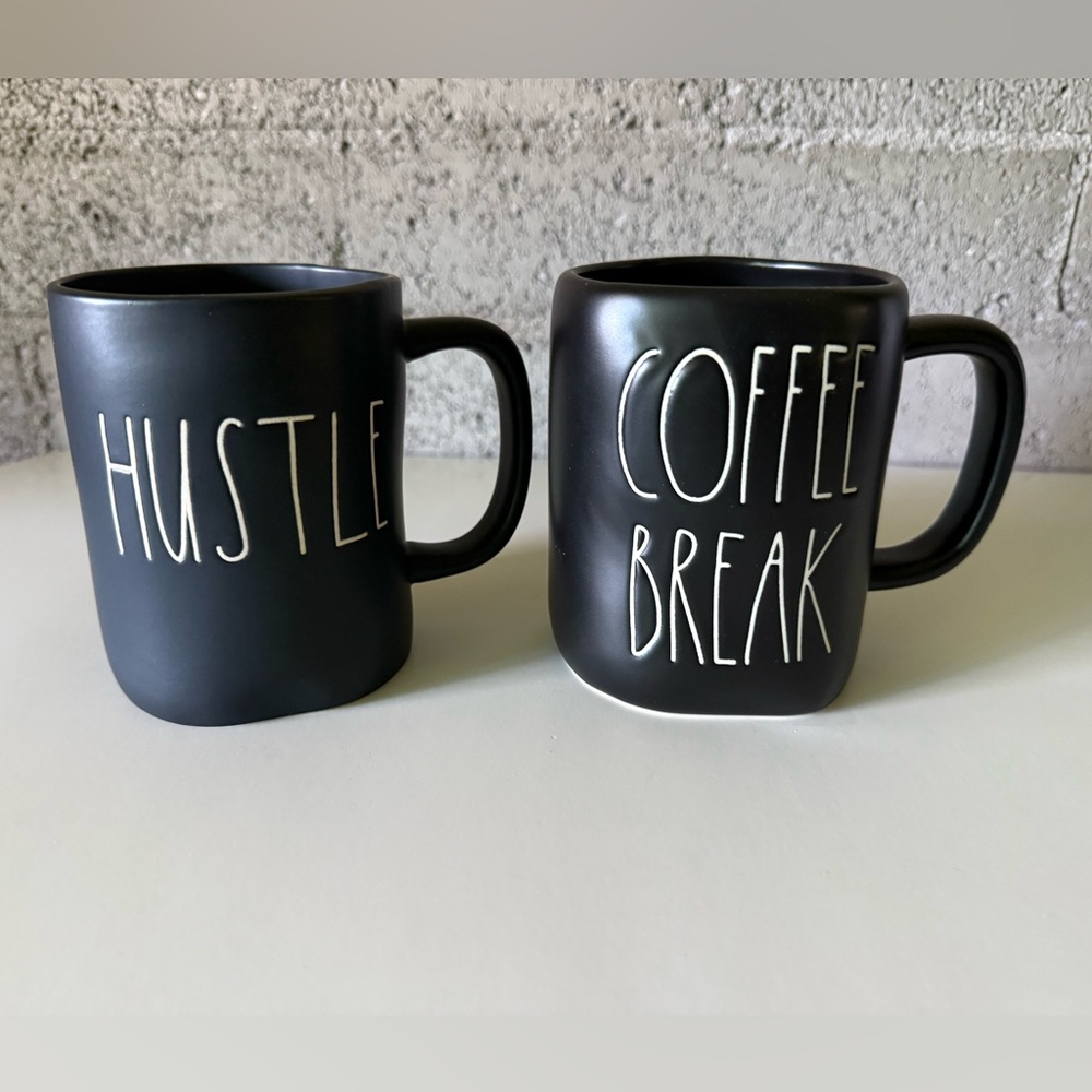 Rae Dunn “HUSTLE” & “COFFEE BREAK” Matte Black Mugs – Modern Rae Dunn Set
